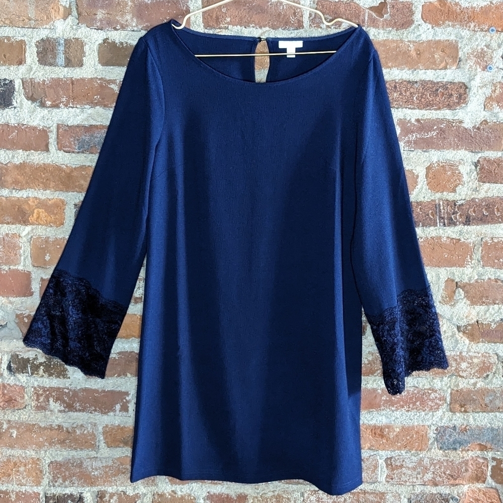Charming Charlie Medium Blue Tunic Dress w/ Long Sleeves &‎ Lace Details